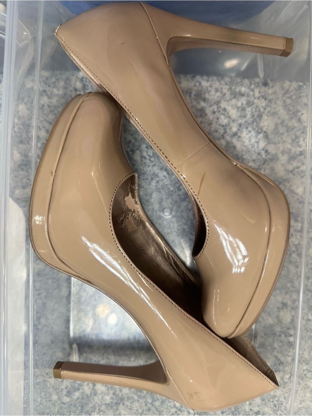 BCBGeneration Nude Patent Platform Stiletto Heels